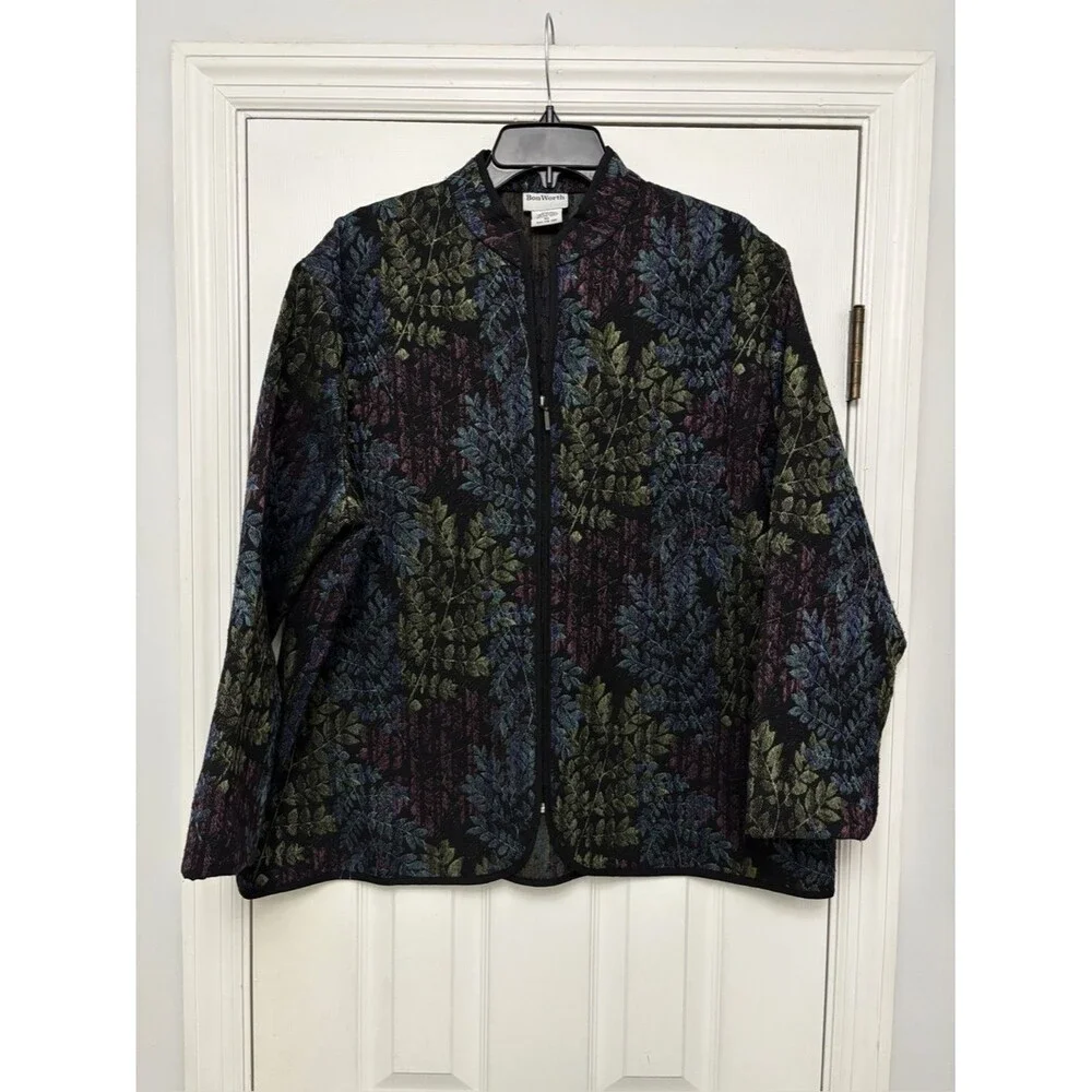 Bon Worth Tapestry Jacquard Jacket Art to Wear Botanical Print XL